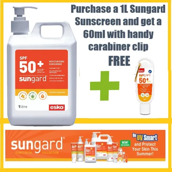 1lt Pump Bottle, SunGard SPF 50  Sunscreen Promo with FREE 60ml Carabiner Sunscreen