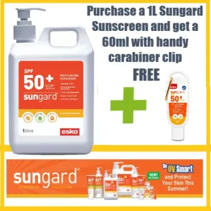 1lt Pump Bottle, SunGard SPF 50  Sunscreen Promo with FREE 60ml Carabiner Sunscreen