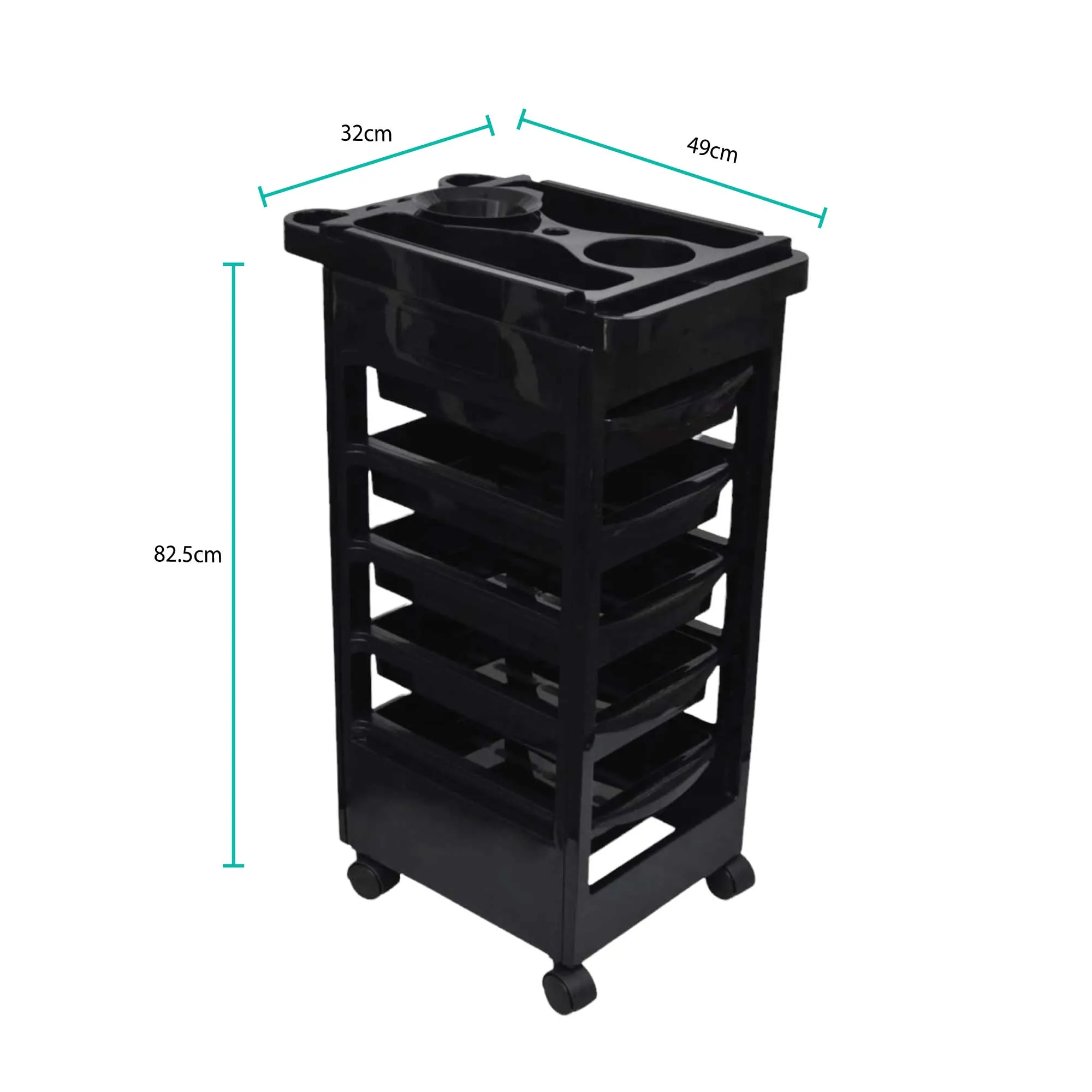 6-Tier Hairdressing Trolley | Black | 82x49x32cm | Salon Rolling Cart for Hair Colouring