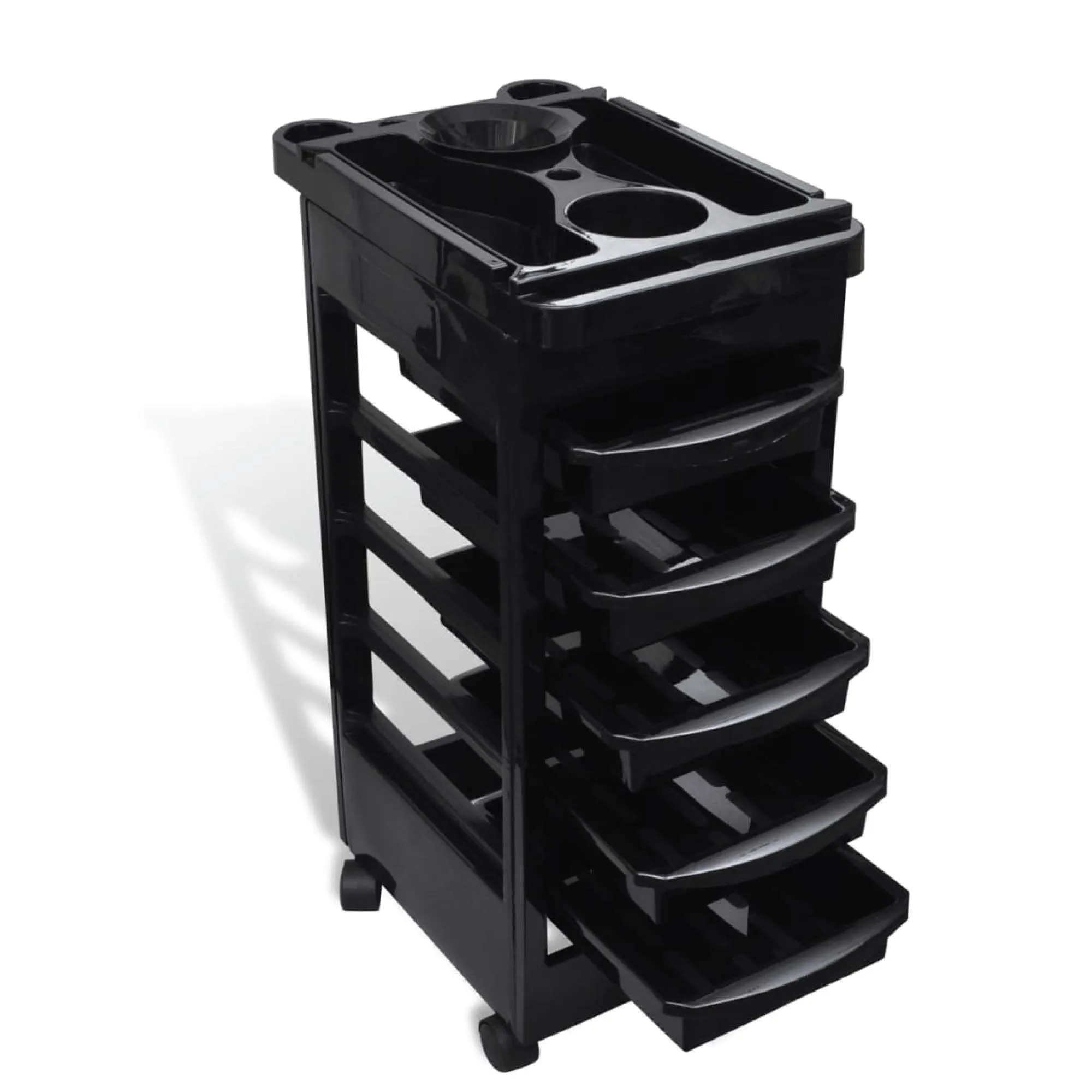 6-Tier Hairdressing Trolley | Black | 82x49x32cm | Salon Rolling Cart for Hair Colouring