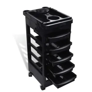 6-Tier Hairdressing Trolley | Black | 82x49x32cm | Salon Rolling Cart for Hair Colouring