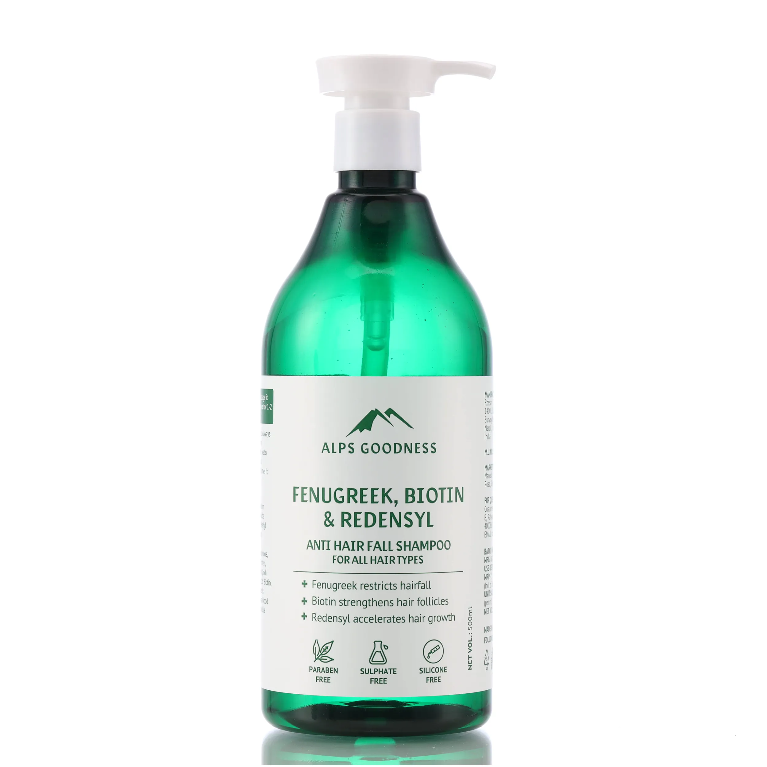 Alps Goodness Fenugreek Biotin & Redensyl Anti Hairfall Shampoo for All Hair Types (500 ml) | Sulphate Free Silicone Free Paraben Free | Gentle & Mild Cleansing Shampoo| Vegan | Hairfall Control Shampoo