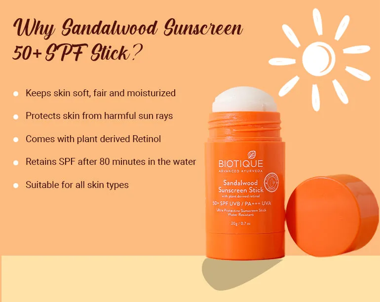 Biotique Sandalwood Sunscreen Stick, SPF 50  --20g