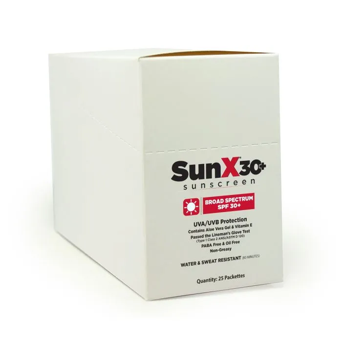 Coretex Sun X SPF30  Sunscreen Lotion Pouch Clamshell Box - 25/Box, Case of 8 Boxes