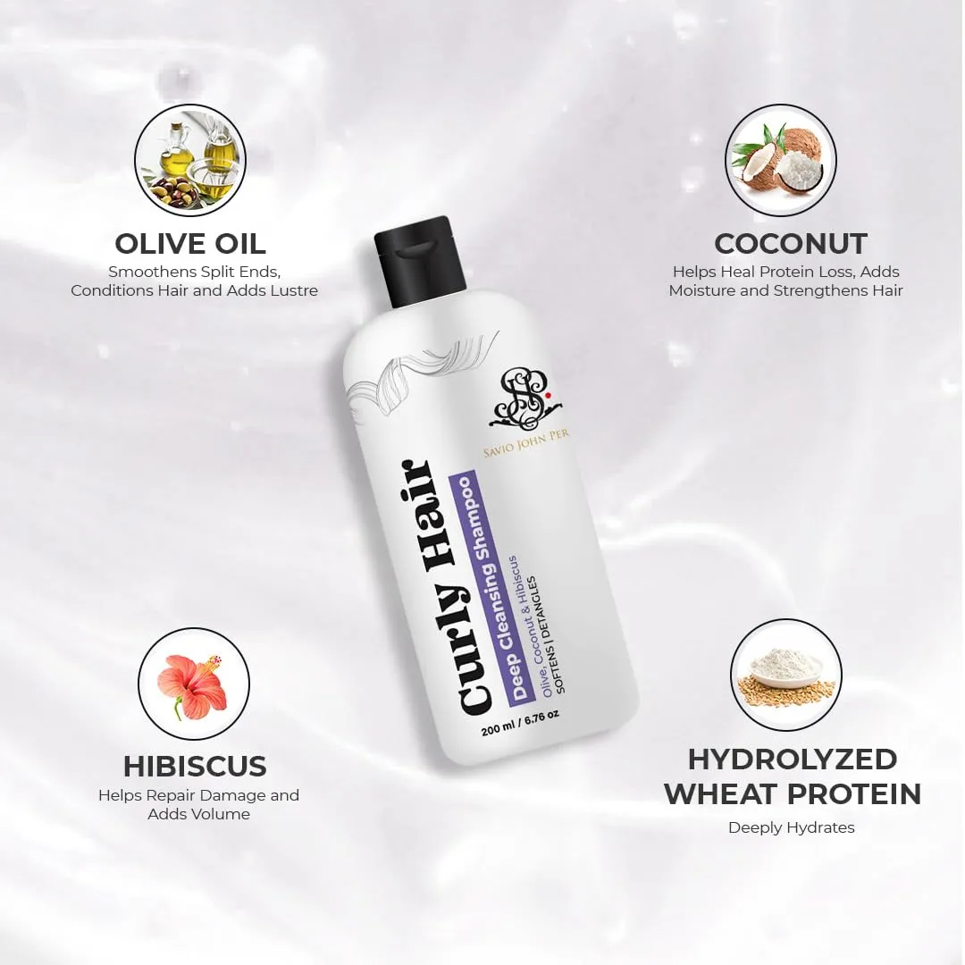 Curly Hair Shampoo | Wavy, Frizzy and Curly Hair Products | Anti Frizz Shampoo | Olive oil | Coconut Oil | Curly hair shampoo | Hair care for curly hair | Created by Savio John Pereira - 200ml (400)