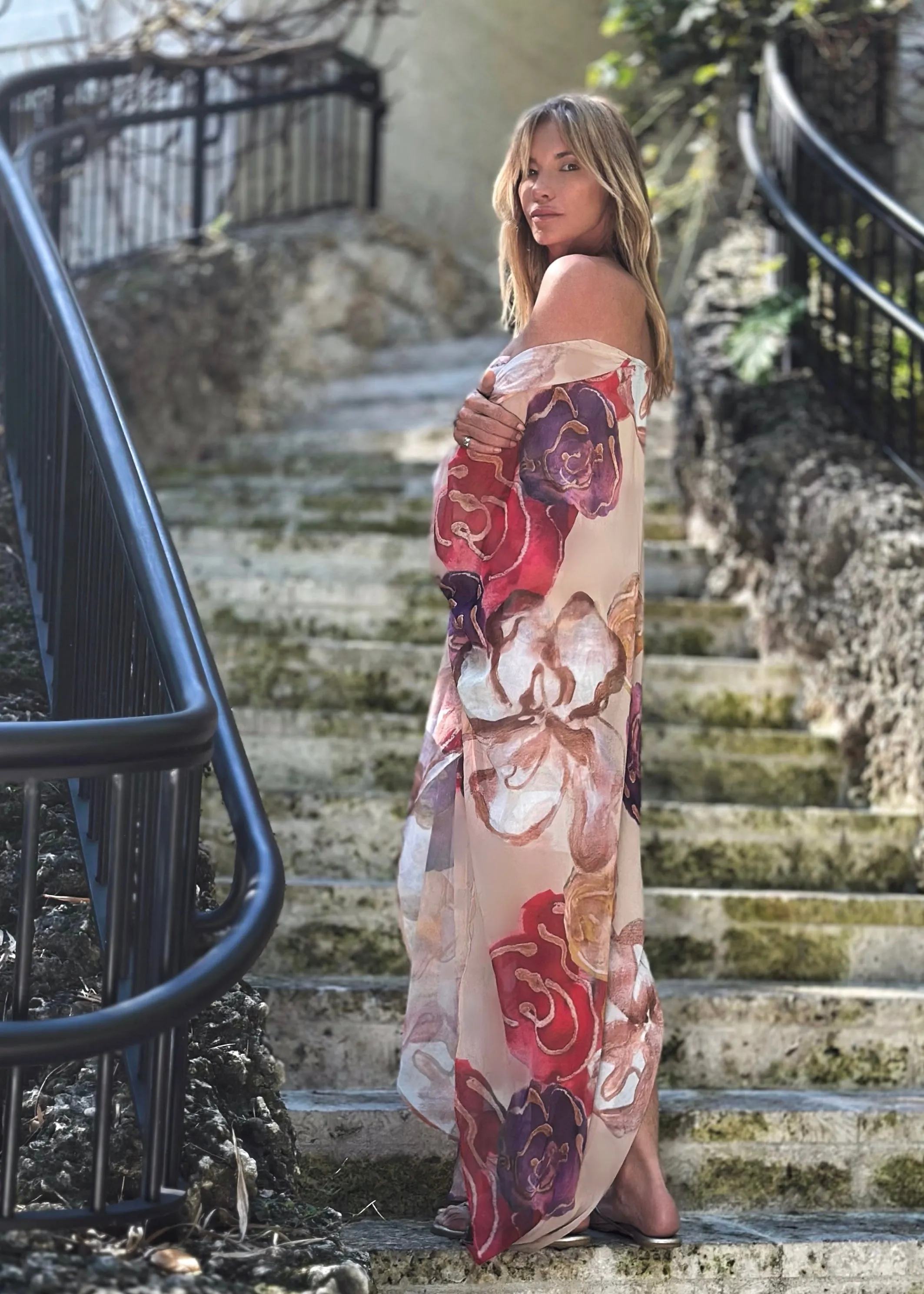 Erte Kaftan Abstract Bouquet Cream