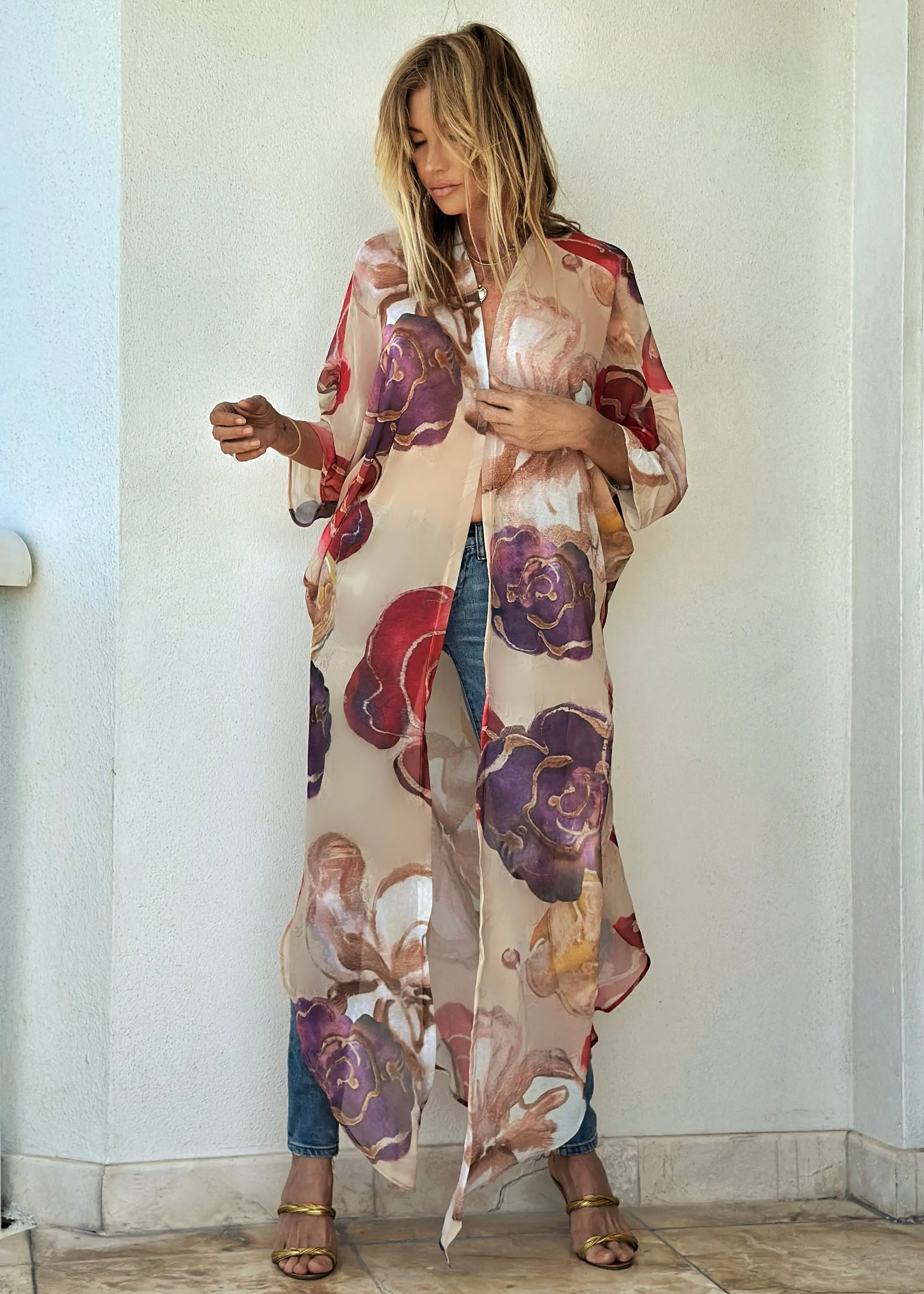 Erte Kaftan Abstract Bouquet Cream