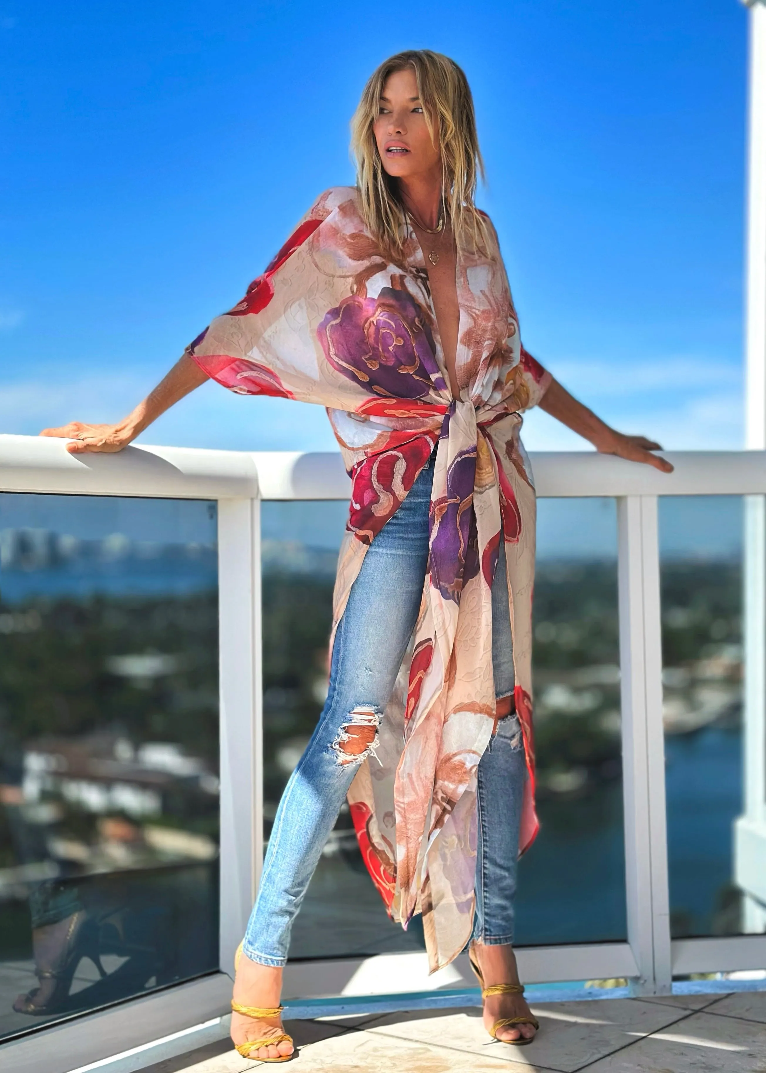Erte Kaftan Abstract Bouquet Cream
