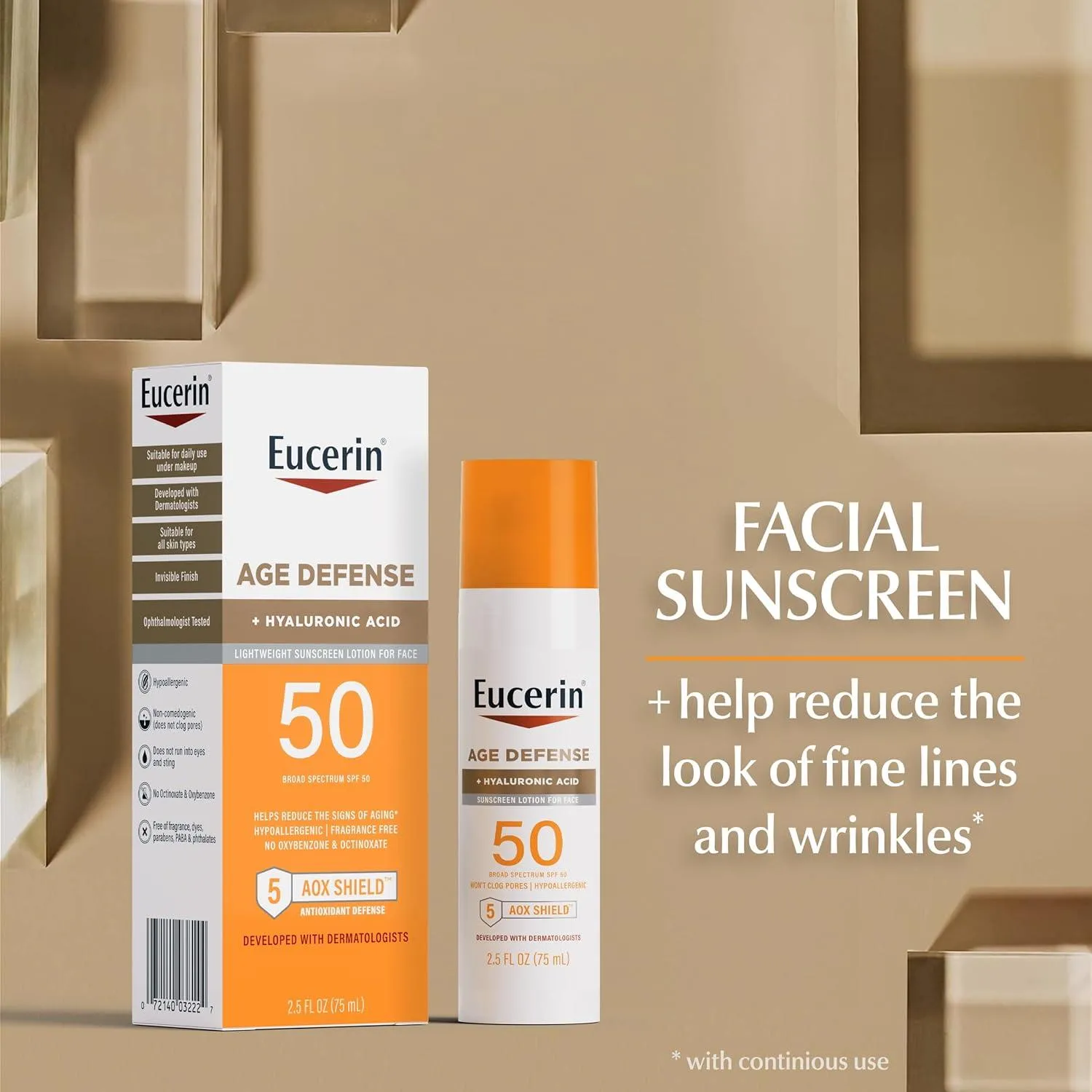 Eucerin - Age Defense SPF 50 Face Sunscreen Lotion   Hyaluronic Acid - 75ml