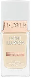 Flower Beauty Light Illusion Foundation with SPF 18 - Liquid Foundation Makeup with Buildable Coverage & Breathable/Lightweight Formula - Natural Complexion (Shell)