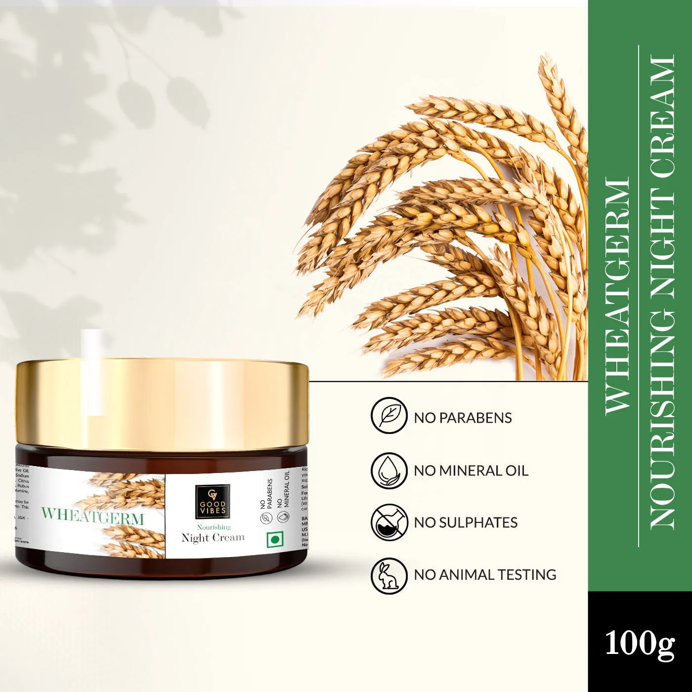 Good Vibes Wheatgerm Nourishing Night Cream | Anti-Inflammatory, Heals Scars | With Almond Oil | Np Parabens, No Sulphates, No Mineral Oil (100 g)