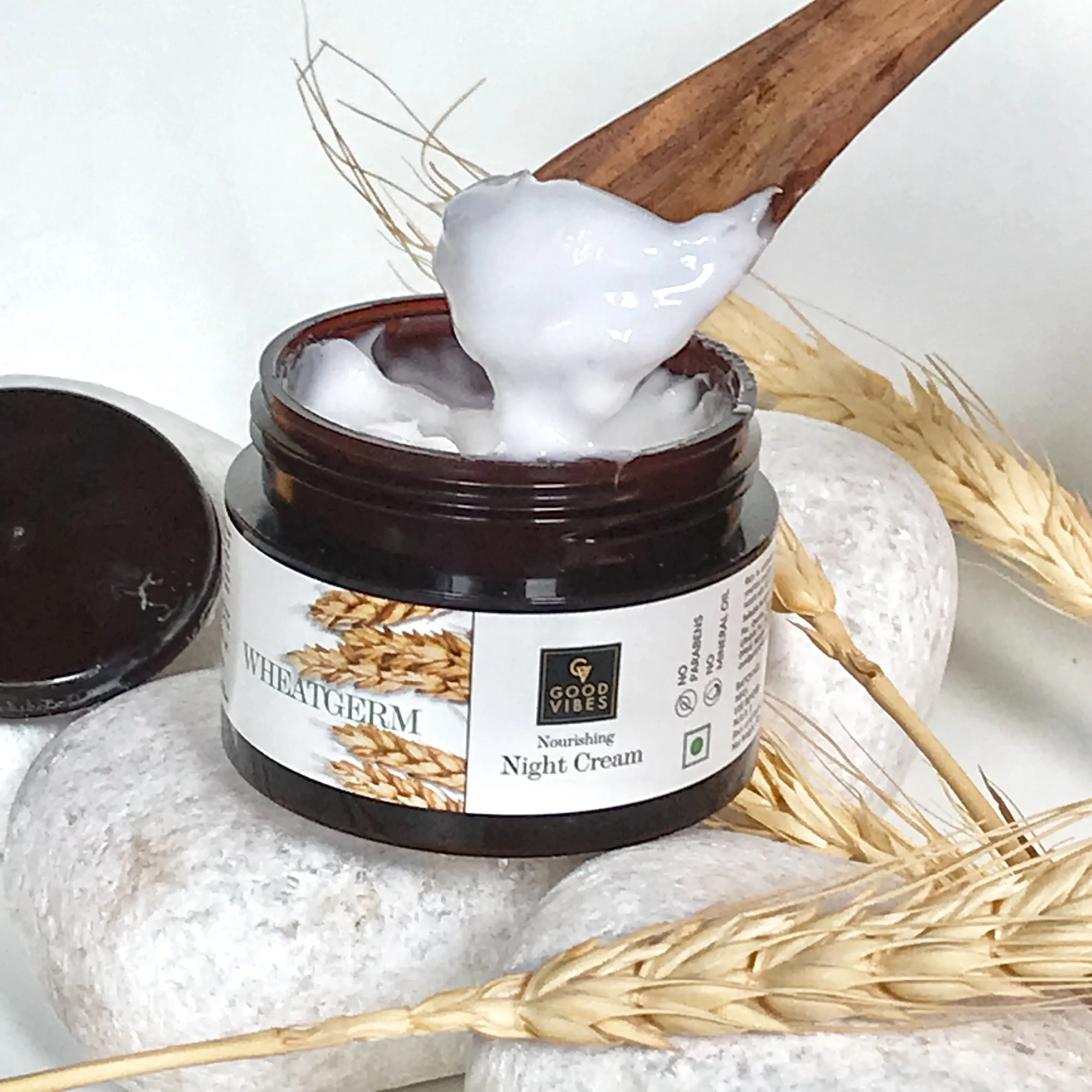Good Vibes Wheatgerm Nourishing Night Cream | Anti-Inflammatory, Heals Scars | With Almond Oil | Np Parabens, No Sulphates, No Mineral Oil (100 g)