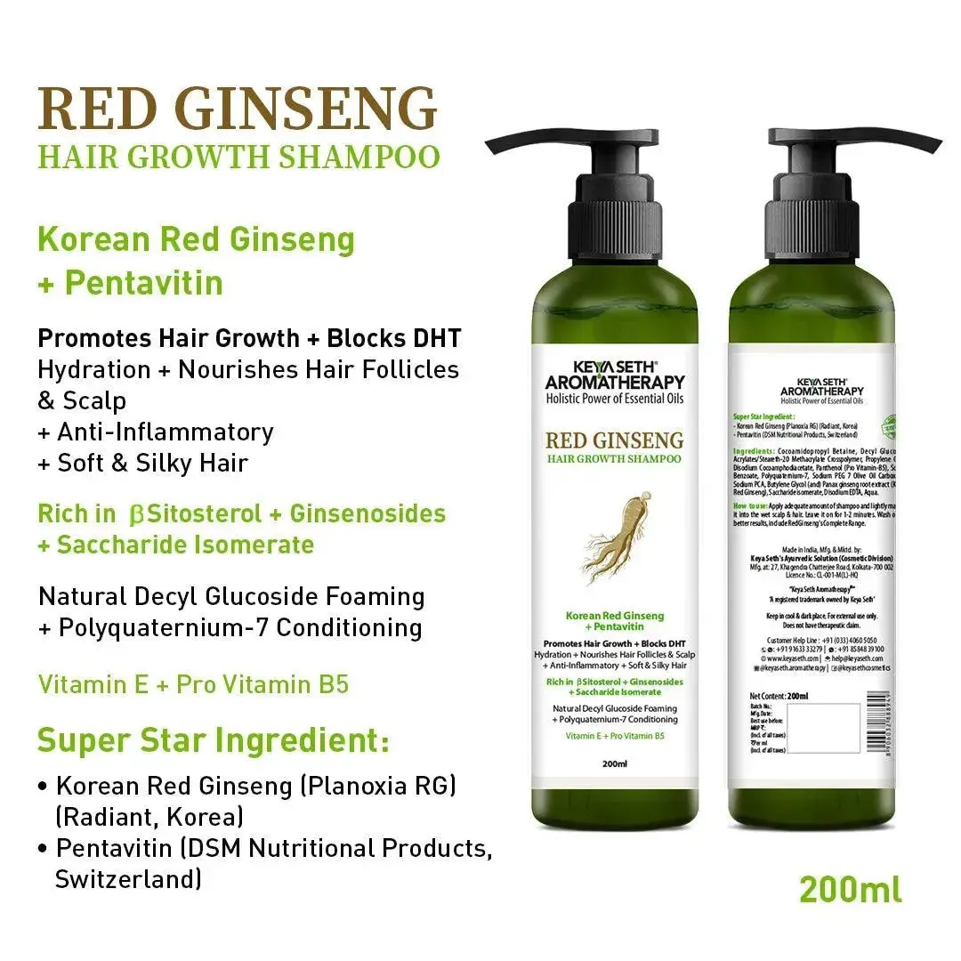 Korean Red Ginseng Hair Growth Shampoo, Blocks DHT, Pentavitin, Decyl Glucoside   Conditioners, Hydration Nourishes Hair & Scalp