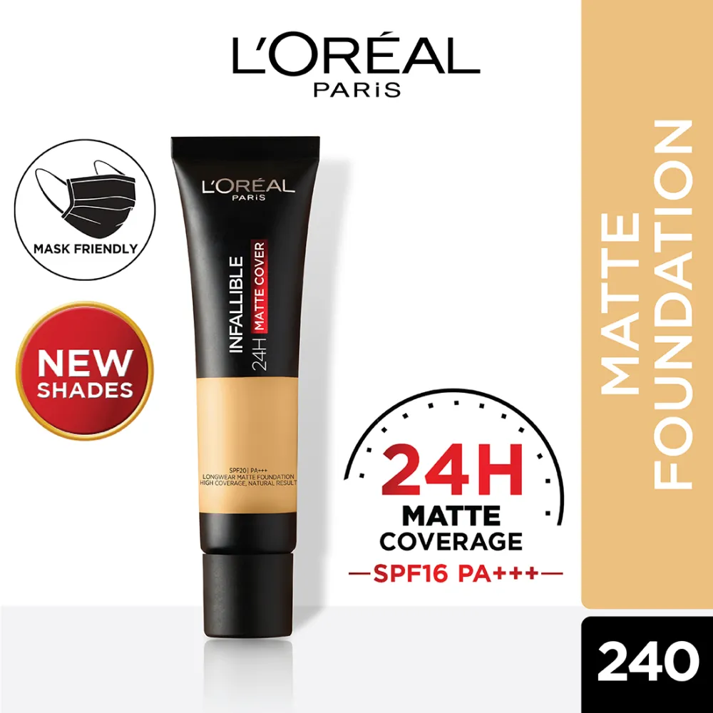 L’Oréal Paris Infallible 24H Matte Cover Liquid Foundation, 240 Natural Honey, 35 ml