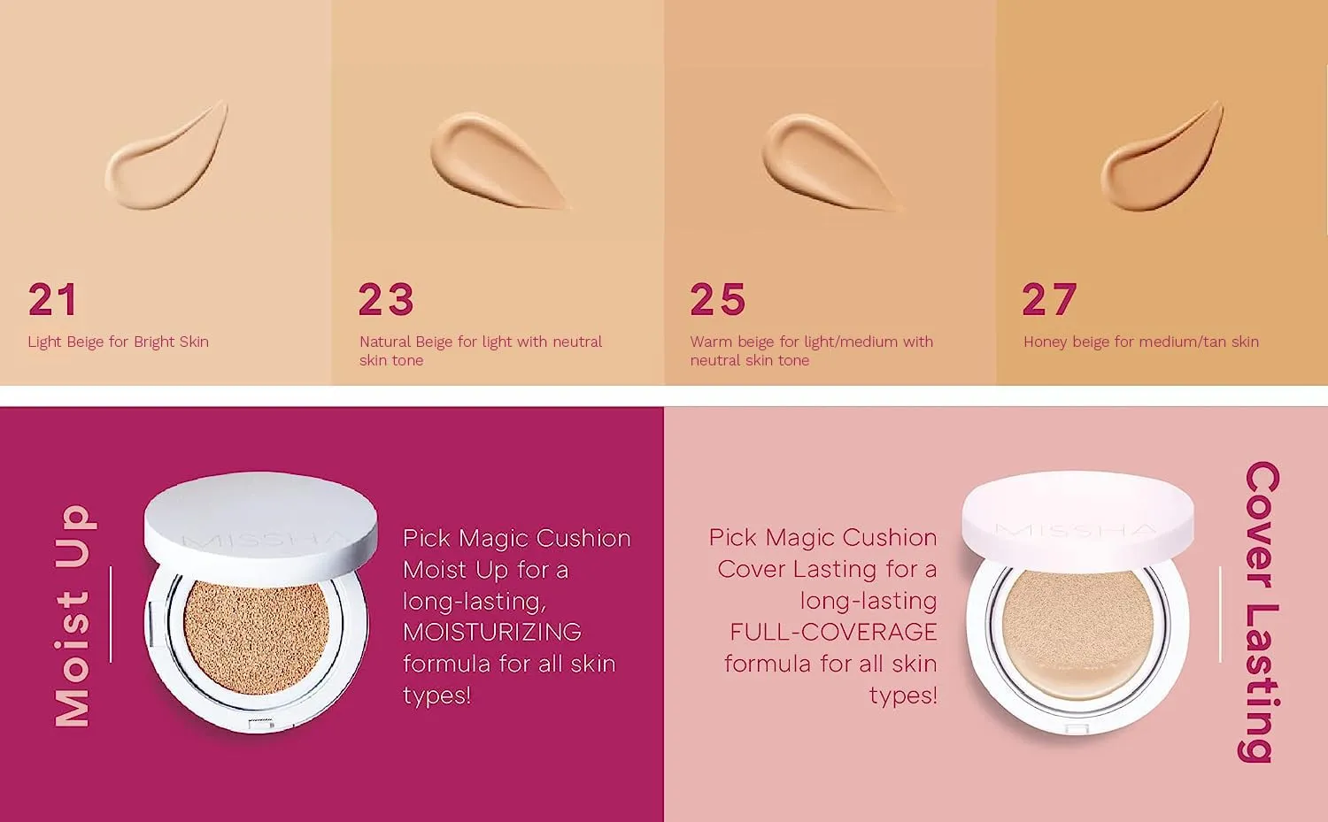 MISSHA Magic Cushion Cover Lasting Foundation SPF50 /PA   , 23 Natural Beige 15 g