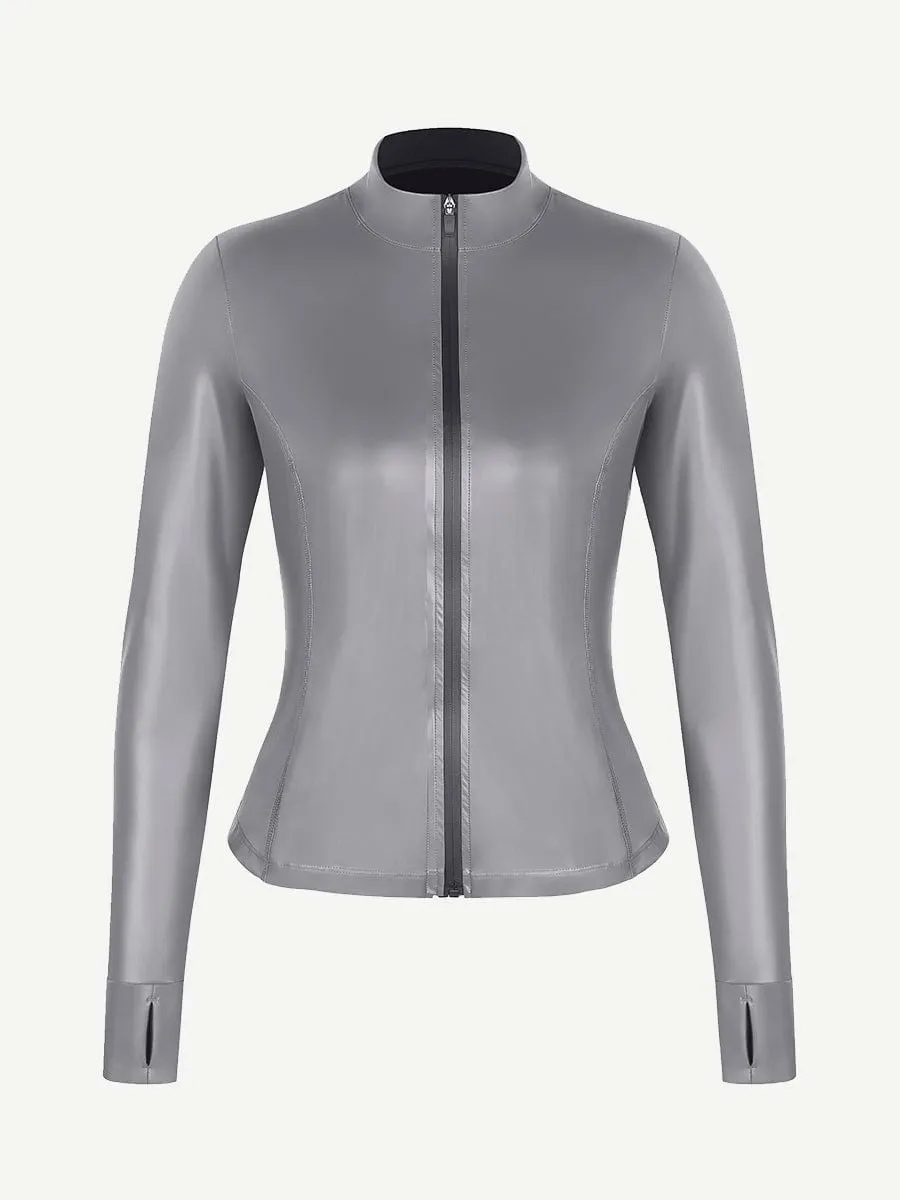 Wholesale Silver Film Sauna Long Sleeve Thumb Hole Sports Top